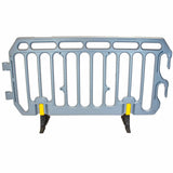 crowd control plastic metal pedestrian safety street event festival marathon melba swintex jsp 2 meter metre race anti trip stacking portable black silver orange boss heras safe fence start traffic school construction plastic safety barriers