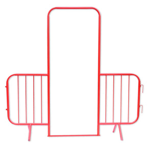 walkthrough-red-metal-pedestrian-barrier-fixed-leg-temporary-crowd-control-galvanised-steel-fence-interlocking-portable-heavy-duty-event-safety-construction-public-spaces-festival-durable-queue-perimeter-security-outdoor-indoor-weather-resistant