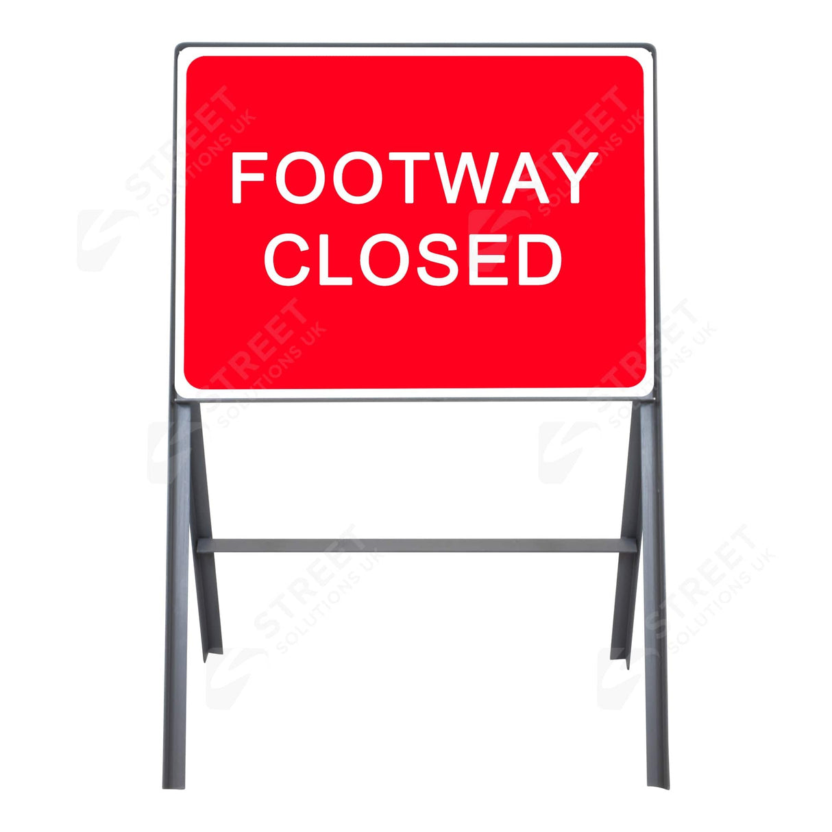 Metal road sign frame 600 x 450mm size Rectangular shape Heavy-duty construction Durable material Road sign accessory Chapter 8 compliant Highway and byway use Traffic sign mounting Weather-resistant design