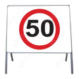 Metal road sign frame 750mm size Rectangular shape Heavy-duty construction Durable material Road sign accessory Chapter 8 compliant Highway and byway use Traffic sign mounting Weather-resistant design