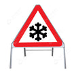 Metal road sign frame 750mm triangle size Rectangular shape Heavy-duty construction Durable material Road sign accessory Chapter 8 compliant Highway and byway use Traffic sign mounting Weather-resistant design