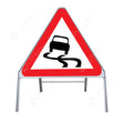 Metal road sign frame 750mm triangle size Rectangular shape Heavy-duty construction Durable material Road sign accessory Chapter 8 compliant Highway and byway use Traffic sign mounting Weather-resistant design