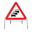 Metal road sign frame 750mm triangle size Rectangular shape Heavy-duty construction Durable material Road sign accessory Chapter 8 compliant Highway and byway use Traffic sign mounting Weather-resistant design