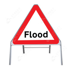 Metal road sign frame 750mm triangle size Rectangular shape Heavy-duty construction Durable material Road sign accessory Chapter 8 compliant Highway and byway use Traffic sign mounting Weather-resistant design