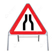 Metal road sign frame 750mm triangle size Rectangular shape Heavy-duty construction Durable material Road sign accessory Chapter 8 compliant Highway and byway use Traffic sign mounting Weather-resistant design