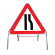 Metal road sign frame 750mm triangle size Rectangular shape Heavy-duty construction Durable material Road sign accessory Chapter 8 compliant Highway and byway use Traffic sign mounting Weather-resistant design