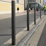 Painted-dome-top-steel-bollard-dome-top-bollard-painted-bollard-parking-lot-security-perimeter-protection-traffic-control-building-protection-pedestrian-safety-post-and-rail-durable-steel-red-outdoor-white-pedestrian-barricade
