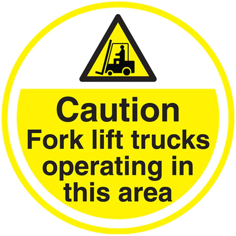 PROline floor sign Caution Fork Lift Trucks Operating In This Area white attention industrial heavy-duty slip-resistant warehouse safety high-visibility durable