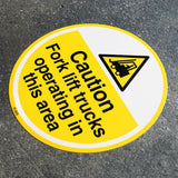 PROline floor sign Caution Fork Lift Trucks Operating In This Area white attention industrial heavy-duty slip-resistant warehouse safety high-visibility durable