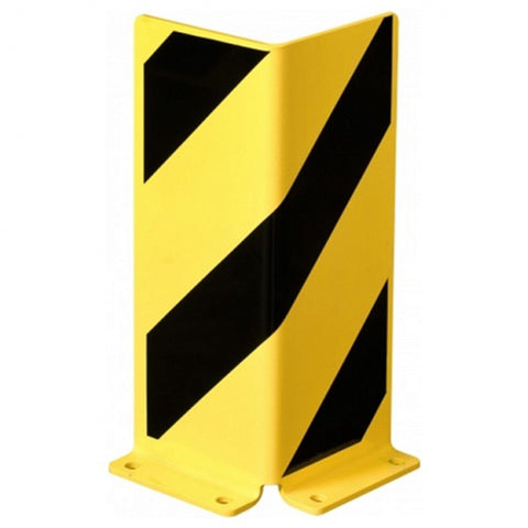 Pallet rack end frame protectors Right-angle profile 400mmH 5mm gauge Yellow Black Heavy-duty Industrial Warehouse Safety Durable