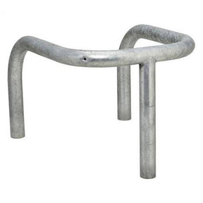 Galvanised steel pole and column protector in plain galvanised finish - looped guard rail on three legs, angled view
