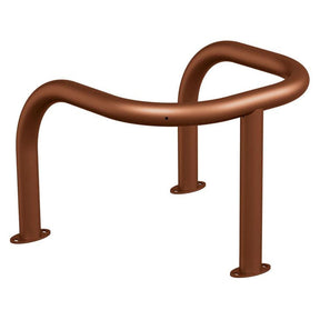 Galvanised steel pole and column protector - looped guard rail on three base-plate-fixed legs, front view