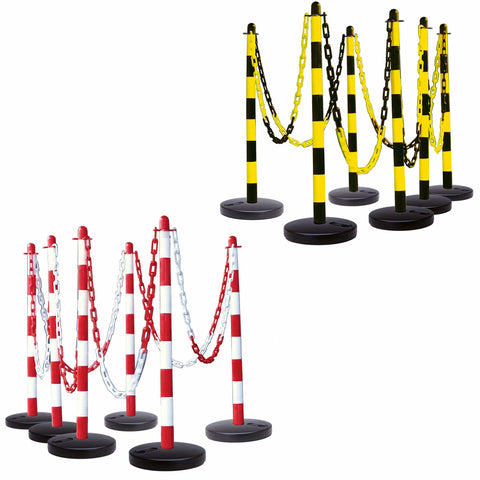 Plastic post and chain barrier kit 6 post set outdoor safety barriers crowd control kit plastic fencing temporary link fencebarricade outdoor crowd control traffic control safety chain link fence durable