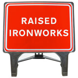 RAISED IRONWORKS 1050x750MM MELBA SWINTEX Q-SIGN ROAD SAFETY TRAFFIC RED WHITE STREET SIGNAGE