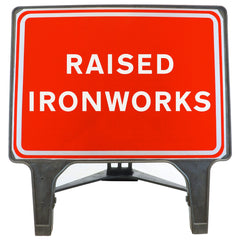 RAISED IRONWORKS 1050x750MM MELBA SWINTEX Q-SIGN ROAD SAFETY TRAFFIC RED WHITE STREET SIGNAGE