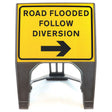 ROADFLOODEDFOLLOWDIVERSIONARROWRIGHT600X450MMMELBASWINTEXQSIGNROADSAFETYTRAFFICREDWHITESTREETSIGNAGE