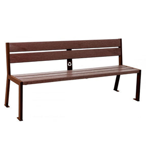 Silaos recycled-plastic bench in an all-brown finish, no armrests, front angled view