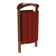 Silaos 50-litre litter bin, Corten-effect frame with mahogany-stained timber slats - angled view