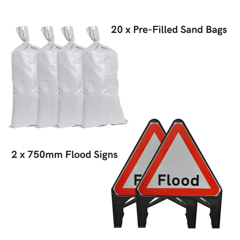 Sand Bags and Flood Traffic Sign Kit - Essential (20 x Bags)