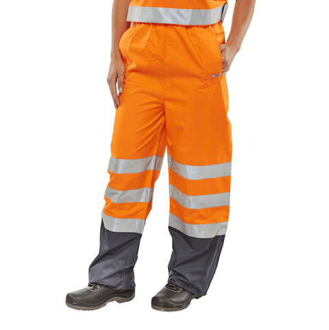 Hi-Vis Rail Workers Breathable Over Trousers - Orange & Navy