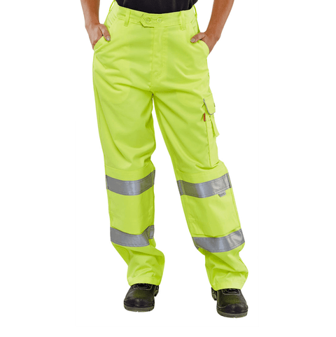 Ladies Hi-Vis Worker Cargo Trousers - Yellow