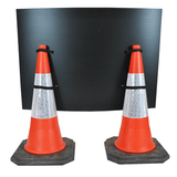 Road Ahead Closed 1050 x 750mm Hangman Sign (Double Cone)traffic-cone-road-mounted-signs-signage-warning-symbols-caution-directional-constuction-hazard-roadway-motorway-custom-roadwork-heavy-duty-reflective-caution-site-pedestrian-safety-plastic-portable-stackable-highway-uk