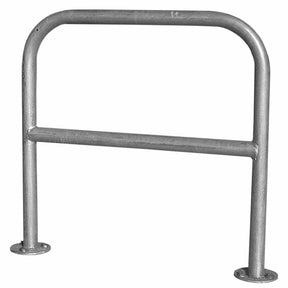 Sheffield Bilton bike stand in galvanised steel, bolt-down flanged fixing, studio view on white background