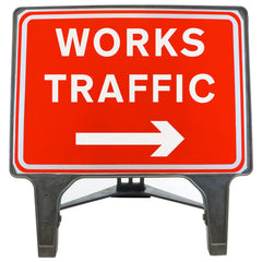 WORKSTRAFFICARROWRIGHT1050x750MMMELBASWINTEXQSIGNROADSAFETYTRAFFICREDWHITESTREETSIGNAGE