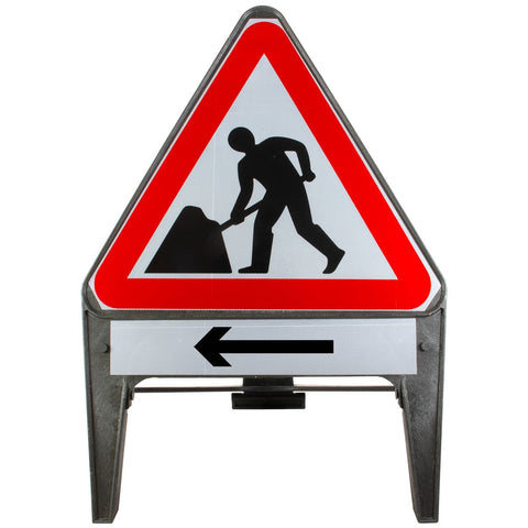 Men At Work with Arrow Left Supplementary Plate 750mm Q-Sign 7001