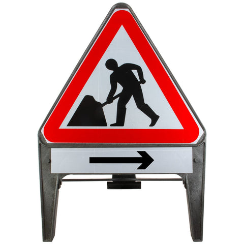 Men At Work with Arrow Right Supplementary Plate 750mm Q-Sign 7001