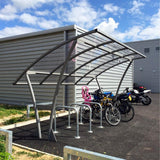 Open-sided Bowland Shelter, ideal for cycle storage, sleek design.