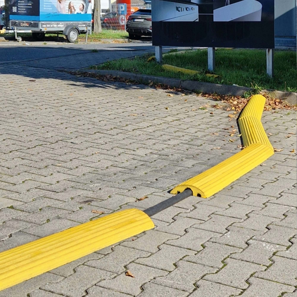 2 channel cable hose protection for cable for hoses yellow black heavy duty durable traffic cord cable cover protector outdoor driveway sidewalk protection