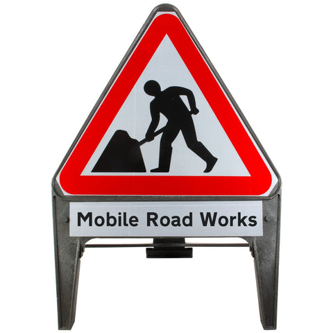 Men At Work with Mobile Road Works Supplementary Plate 750mm Q-Sign 7001