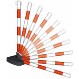 Plastic post and chain kit Self-standing barrier system Red and white colour scheme Crowd control solution Plastic chain barriers Outdoor safety barrier Traffic control solution Durable construction Portable design