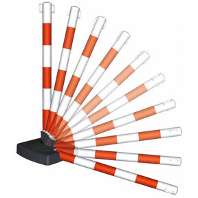 Plastic post and chain kit Self-standing barrier system Red and white colour scheme Crowd control solution Plastic chain barriers Outdoor safety barrier Traffic control solution Durable construction Portable design