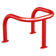Galvanised steel pole and column protector in red - looped guard rail on three base-plate-fixed legs