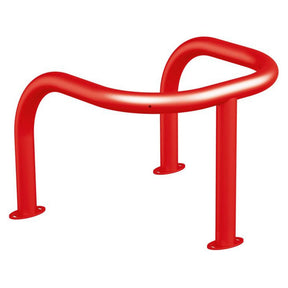 Galvanised steel pole and column protector in red - looped guard rail on three base-plate-fixed legs