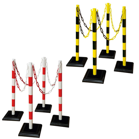Plastic Post & Chain Barrier Kit Crowd control Safety Outdoor Traffic Chain link Plastic Removable Portable Construction site Warehouse Yellow Black Red White