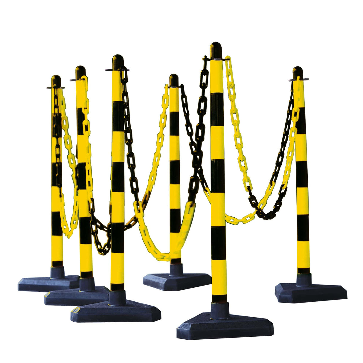 Plastic post and chain barrier kit 6 post set outdoor safety barriers crowd control kit plastic fencing temporary link fence barricade outdoor crowd control traffic control safety chain link fence durable