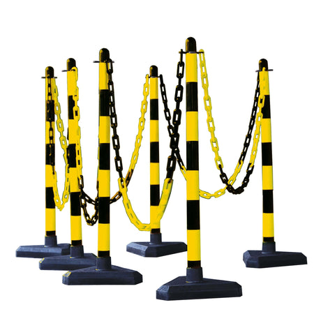 Plastic post and chain barrier kit 6 post set outdoor safety barriers crowd control kit plastic fencing temporary link fence barricade outdoor crowd control traffic control safety chain link fence durable