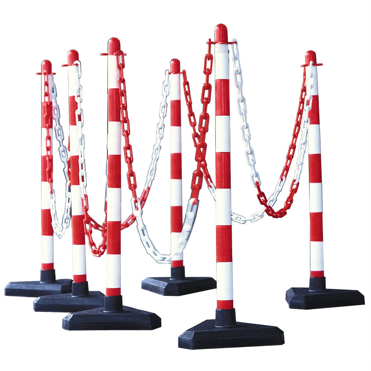 Plastic post and chain barrier kit 6 post set outdoor safety barriers crowd control kit plastic fencing temporary link fence barricade outdoor crowd control traffic control safety chain link fence durable