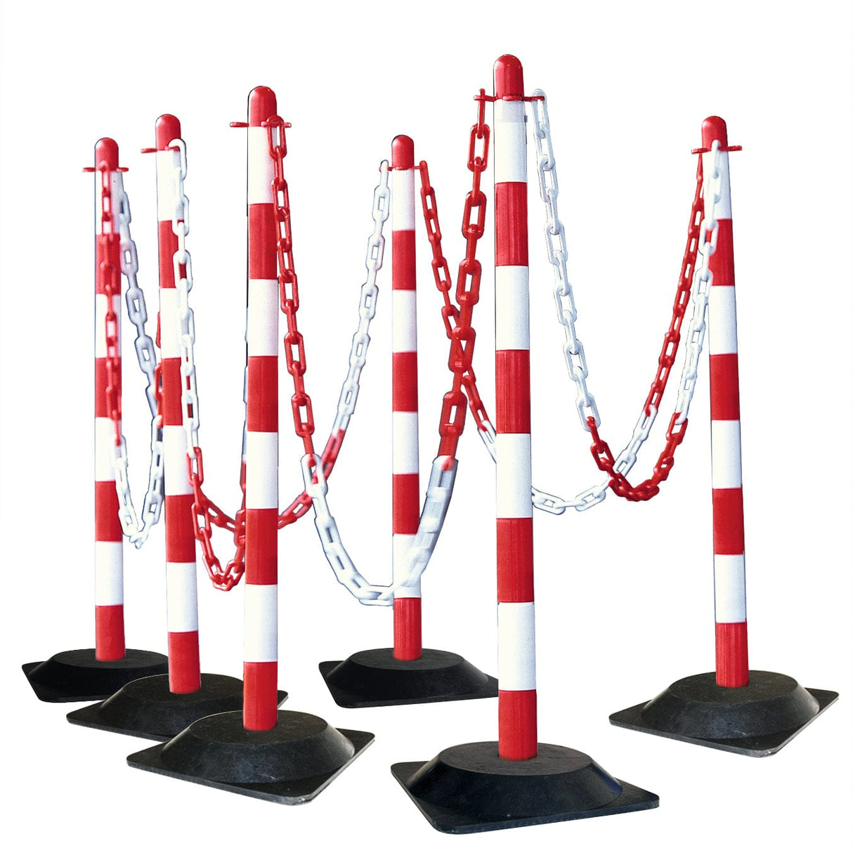 Plastic post and chain barrier kit 6 post set outdoor safety barriers crowd control kit plastic fencing temporary link fence barricade outdoor crowd control traffic control safety chain link fence durable