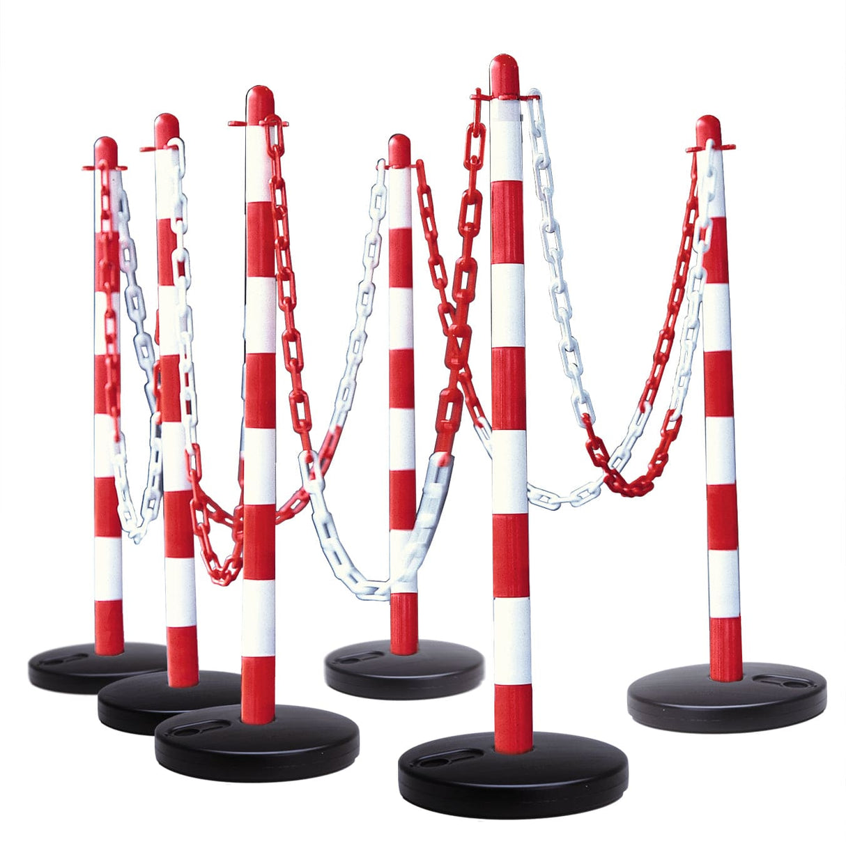 Plastic post and chain barrier kit 6 post set outdoor safety barriers crowd control kit plastic fencing temporary link fence barricade outdoor crowd control traffic control safety chain link fence durable