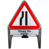 Road Narrows Left with Single File Traffic Supplementary Provision 750mm Q-Sign 517