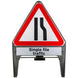 Road Narrows Right with Single File Traffic Supplementary Provision 750mm Q-Sign 517